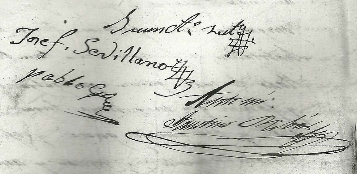 Firmas del testamento de José Sevillano y Teodora Arroyo