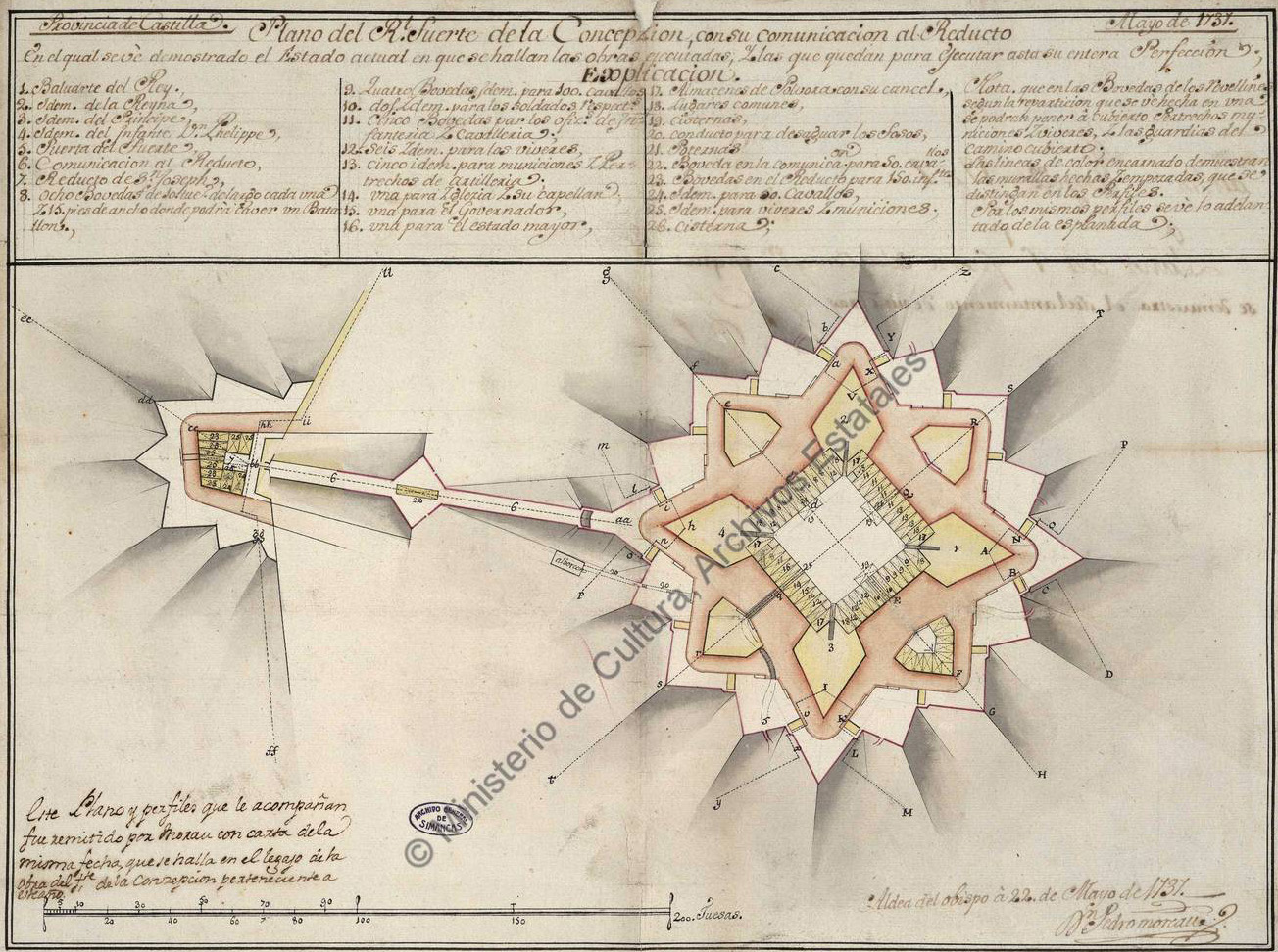 Plano reforma de 1737 del fuerte de la Concepción de Aldea del Obispo"